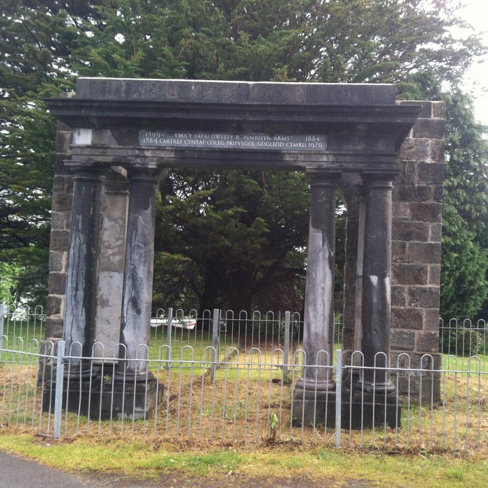 Welsh Monument on a hill overlooking the A5 and Port Penryhn, Bangor