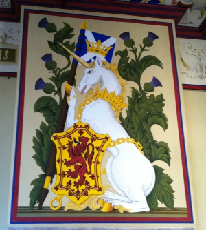 The Stuart unicorn and the royal Lion Rampant of Scotland